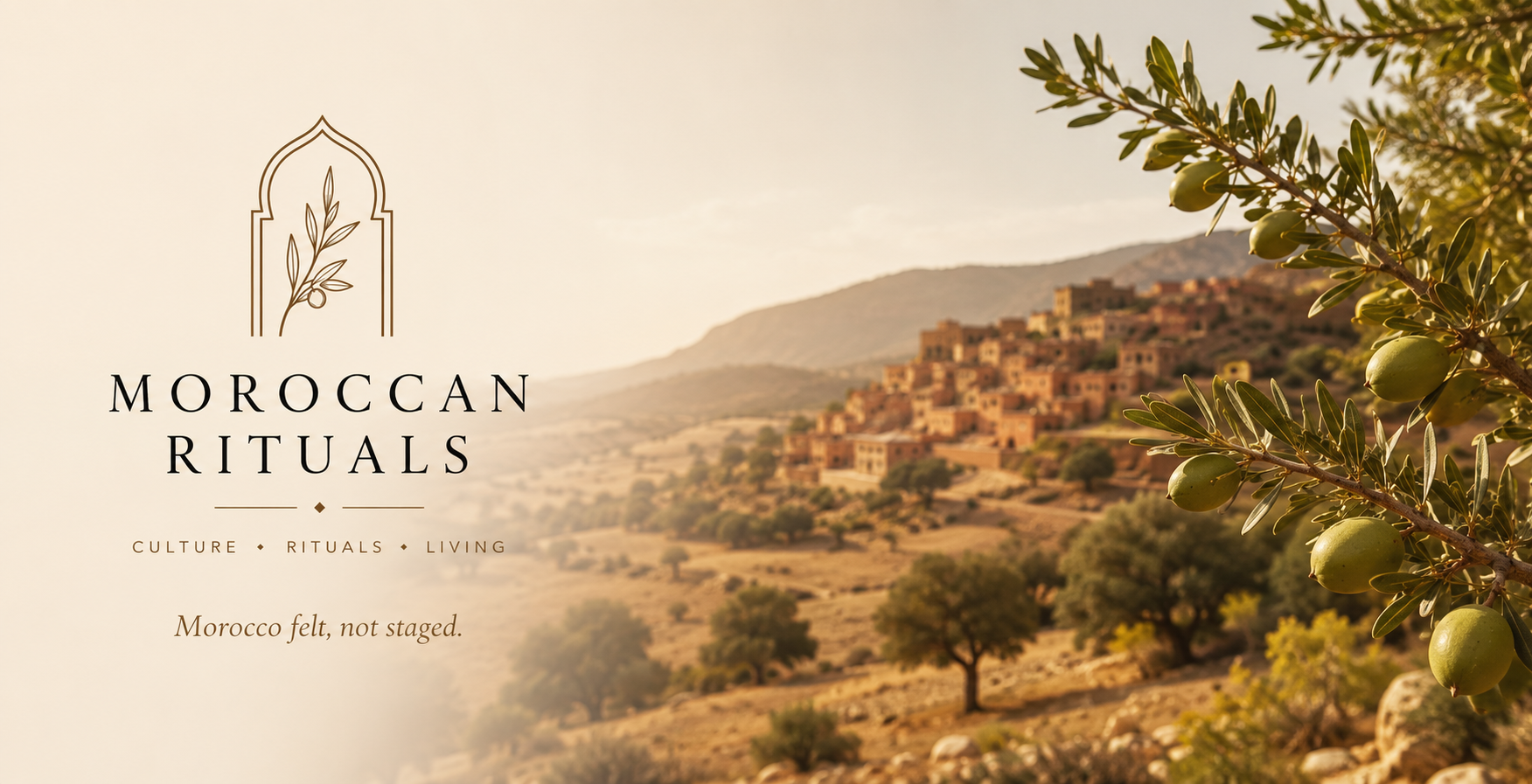 Argan tree overlooking a traditional village in southwestern Morocco, illustrating the natural landscape where Morocco's iconic argan trees thrive.
