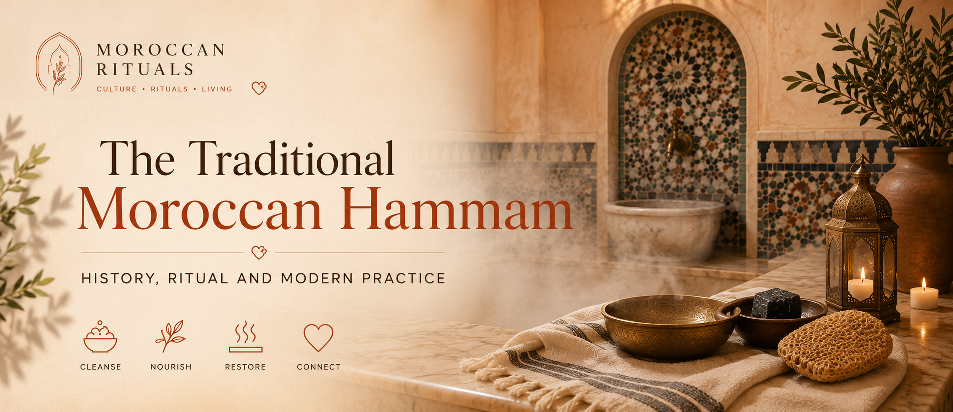 Interior of a traditional Moroccan neighbourhood hammam, showing the vaulted hot room with its central star-shaped skylight and a stone floor darkened by centuries of steam.