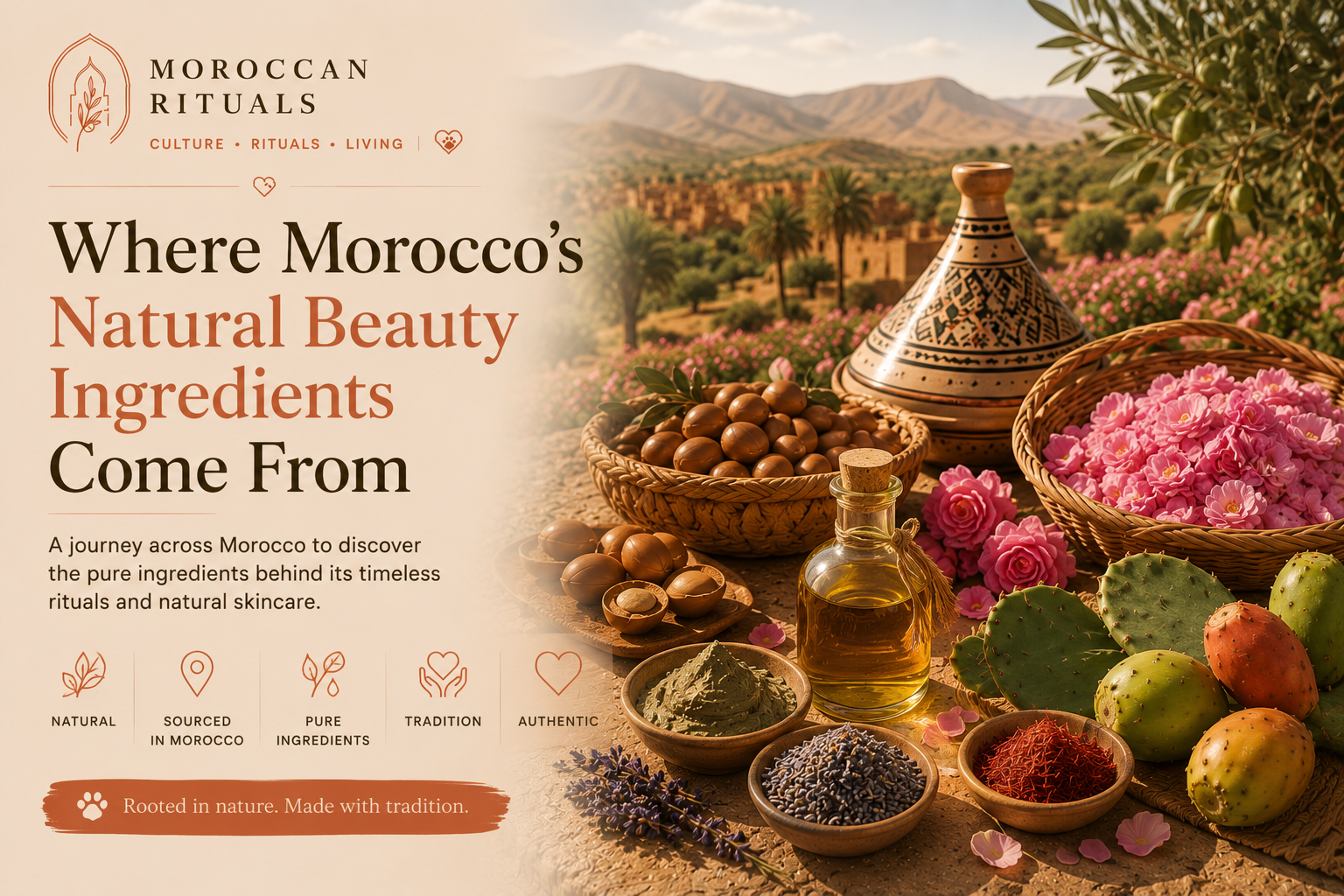 An overhead view of a Moroccan landscape showing distinct zones — the argan forest in the southwest, the Middle Atlas mountains in the centre, the Dades valley cutting through the south, and the citrus orchards of the Souss — separated by ridges and plateaus.