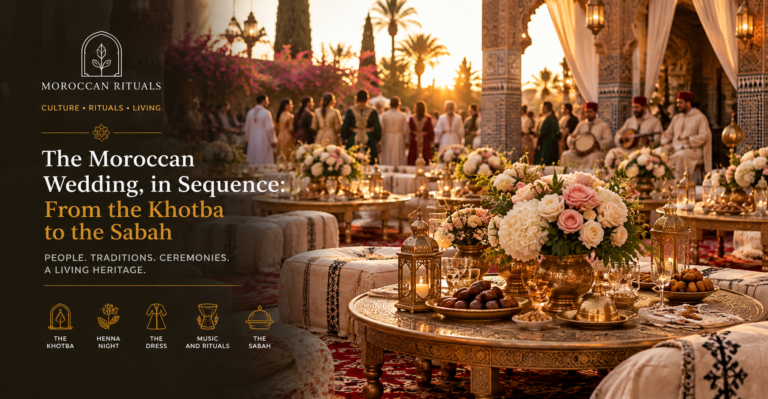 A rented wedding hall in Casablanca at two in the morning, round tables under strings of lamps, the raised platform for the bride and groom empty between entrances.