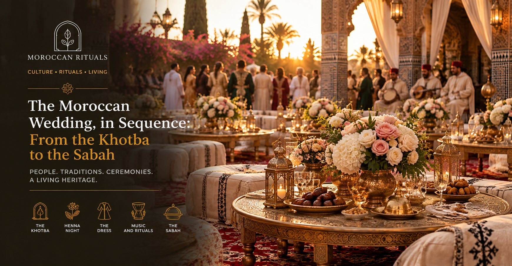 A rented wedding hall in Casablanca at two in the morning, round tables under strings of lamps, the raised platform for the bride and groom empty between entrances.